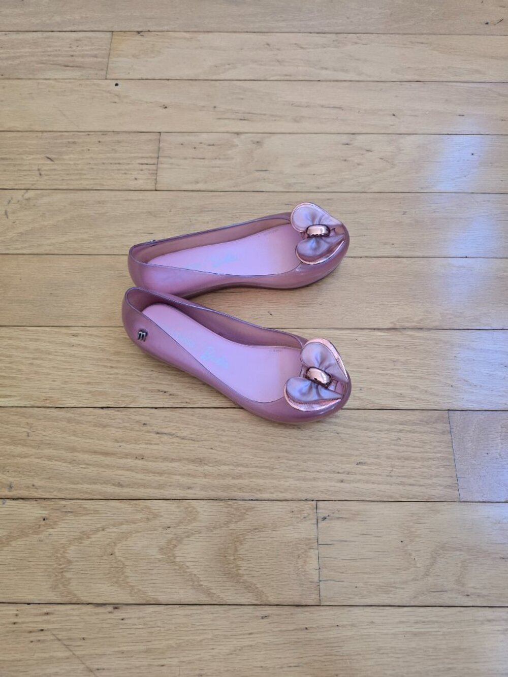 Mini Melissa x Barbie | Pink Metallic Bow Jelly Shoes Ballet Flats | Kids 1